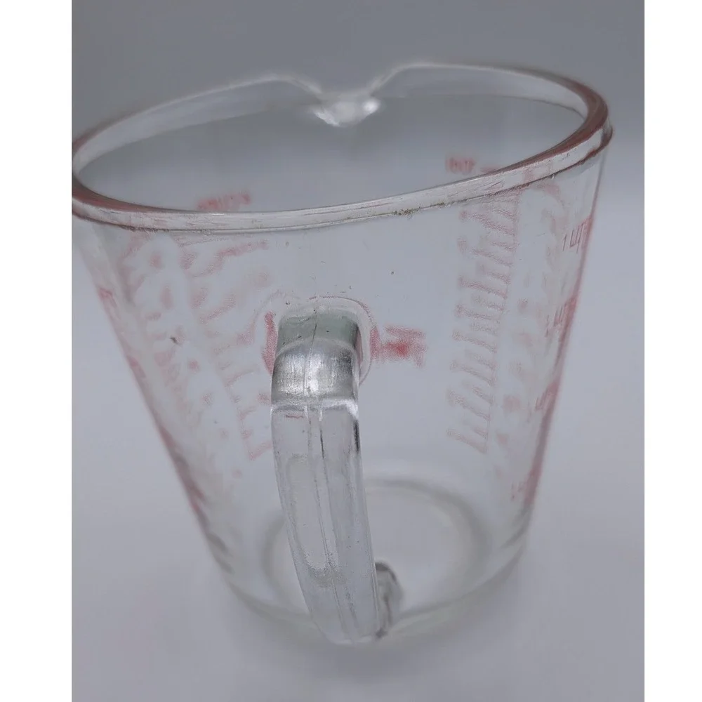 Fire-King Anchor Hocking Glass Measuring Cup 4 Cup 1 Quart Red Lettering Vintage